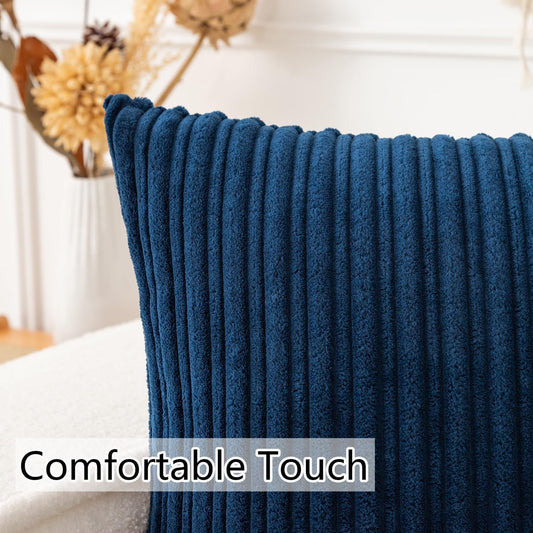 UGASA 12x24 Inch Pillow Cover Pack of 1 Soft Boho Stripe Corduroy Long Rectangle Lumbar Cushion Case Farmhouse Decorative Throw Pilowcase for Bed, Couch, Sofa, Bedroom, Living Room, Navy Blue