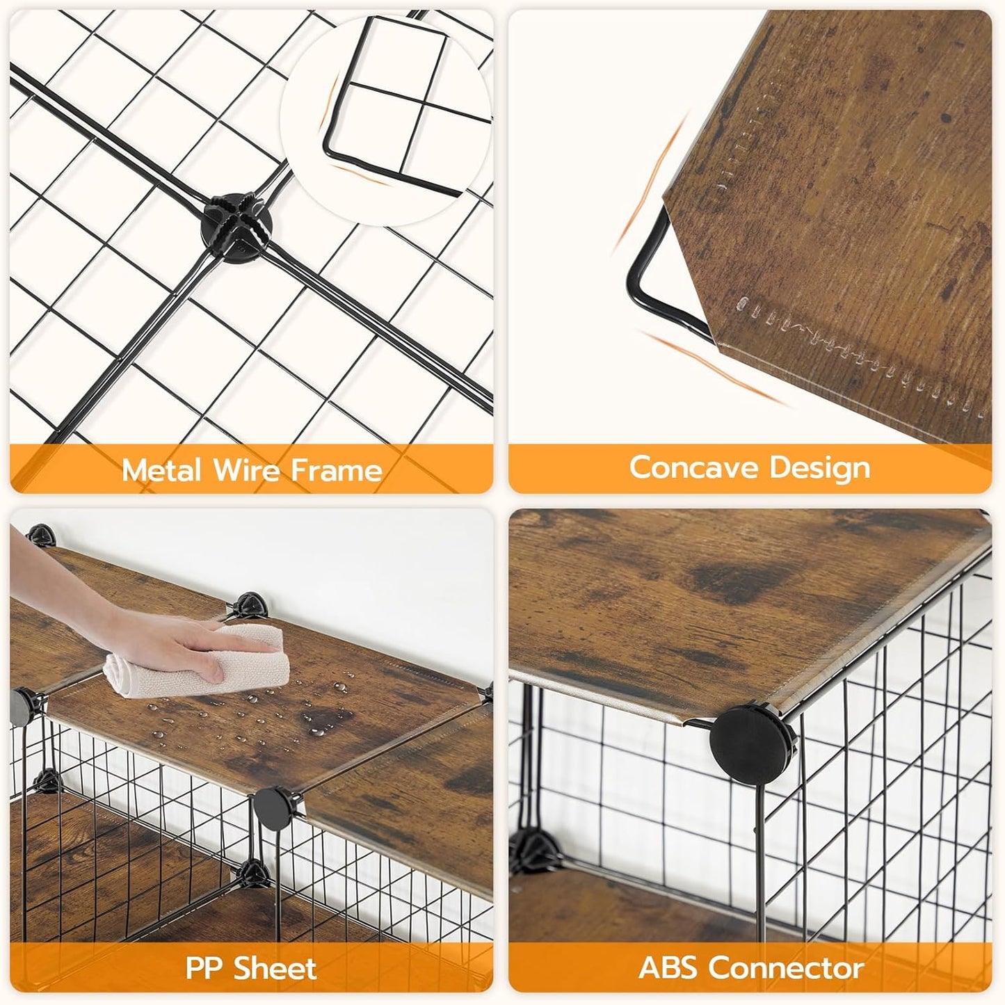 HOOBRO Wire Cube Storage Organizer, 6-Cube Shelves, Modular Shelves with Metal Grid, DIY Closet Cabinet for Living Room, Bedroom, Rustic Brown and Black BF06CW01