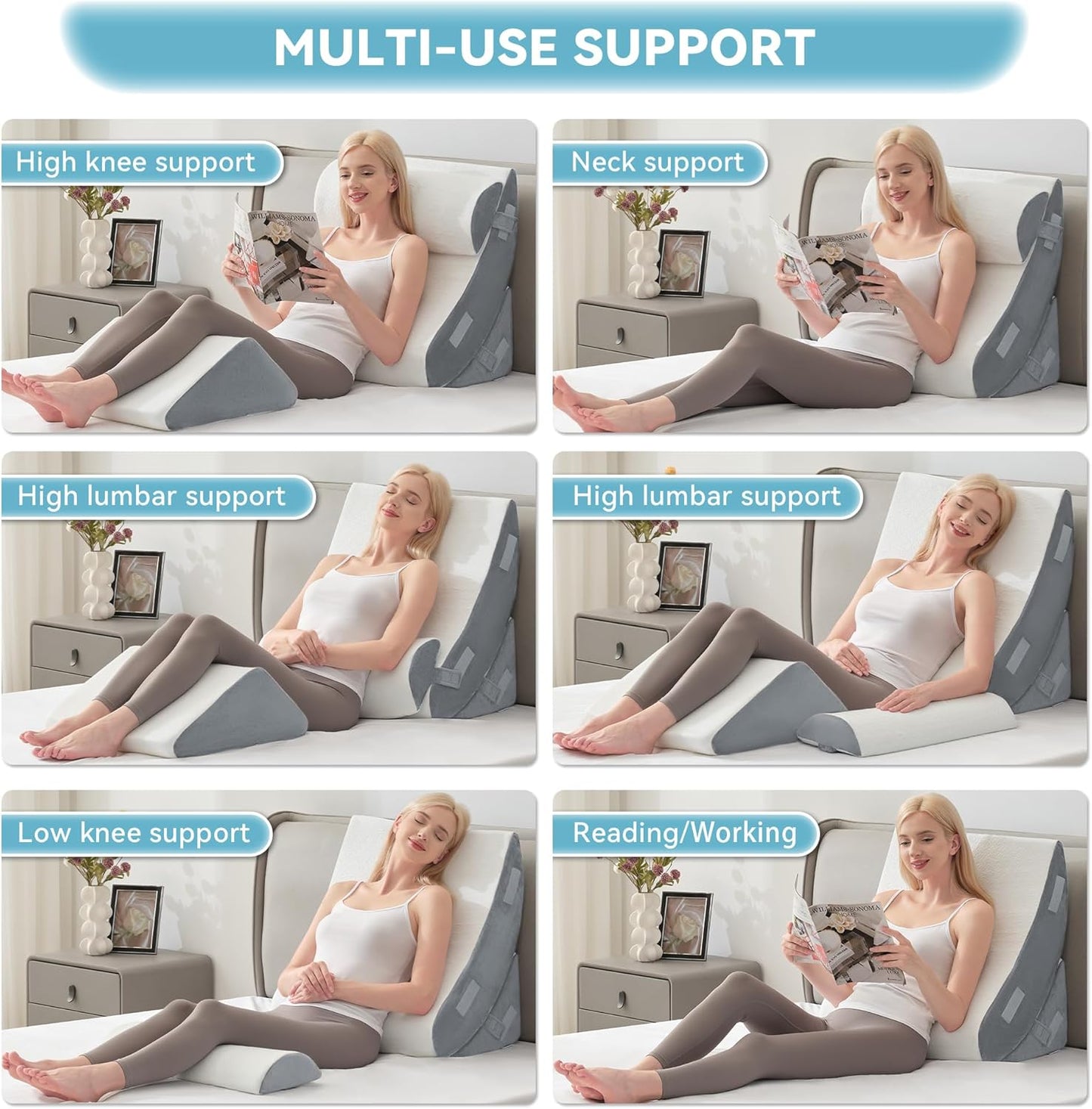 Kingfun 4PCS Orthopedic Bed Wedge Pillow Set for Sleeping, Post Surgery Memory Foam Support Pillows for Back, Neck and Leg Pain Relief, Adjustable Triangle Pillow - Acid Reflux, Anti Snoring & GERD