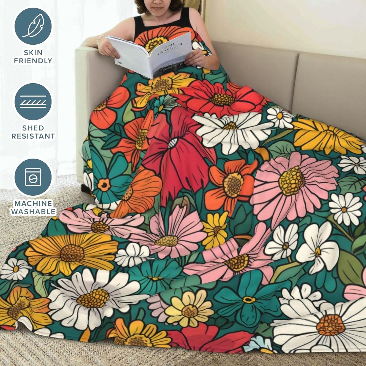 Book Lover Throw Blanket Gifts for Boys Girls Kids Adults, Cute Cat Reading Book Theme Flannel Blankets for Travel Sofa Living Room Decor 50"X60"
