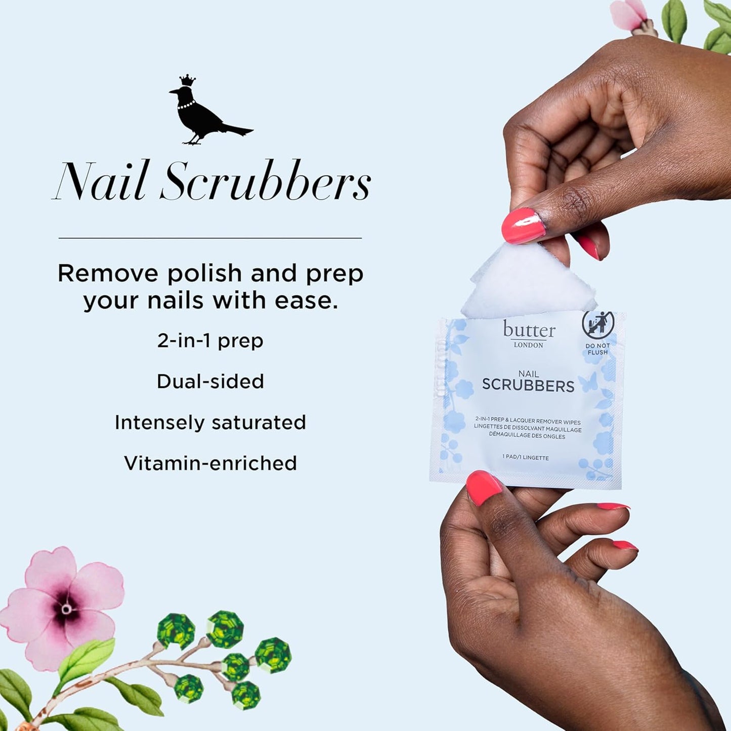 Butter LONDON Nail Polish Remover Pads, Nail Scrubbers - 2-in-1 Prep & Lacquer Remover Nail Wipes - Travel-Friendly Gel Fingernail Polish Remover - Cruelty-Free, Paraben-Free & Gluten-Free