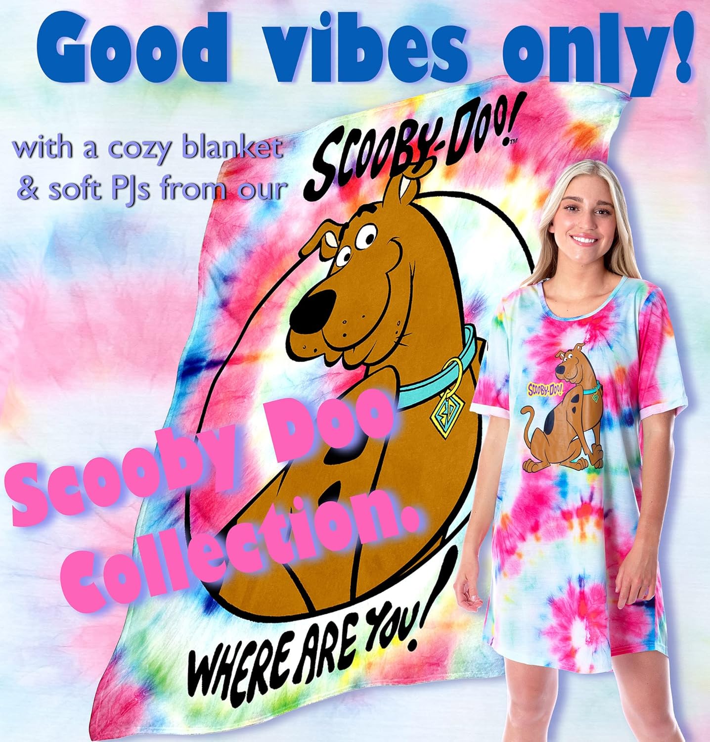 INTIMO Scooby Doo Where are You? Tie-Dye Silk Touch Throw Blanket
