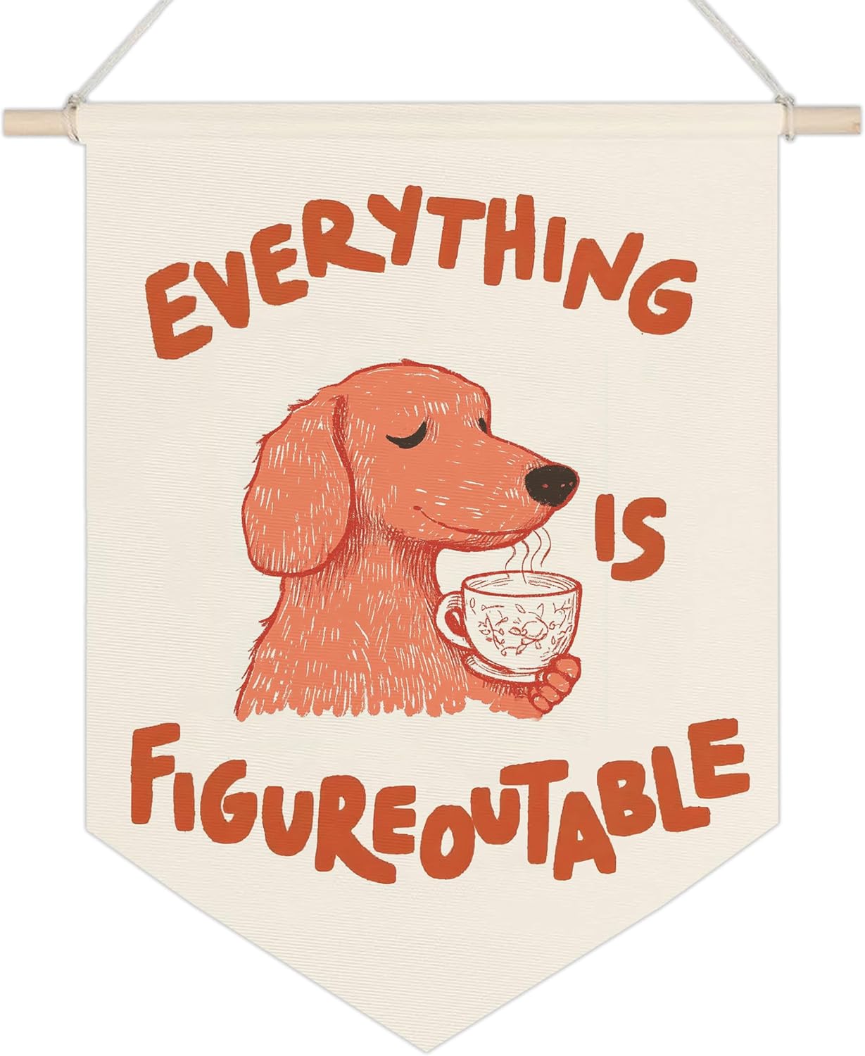 Funny Dog Inspirational Wall Banners, Everything is Figureoutable Humorous Hanging Pennant Banner Flags, Positive Quote Wall Art for Home Office Decor, Kitchen Wood Sign Decor