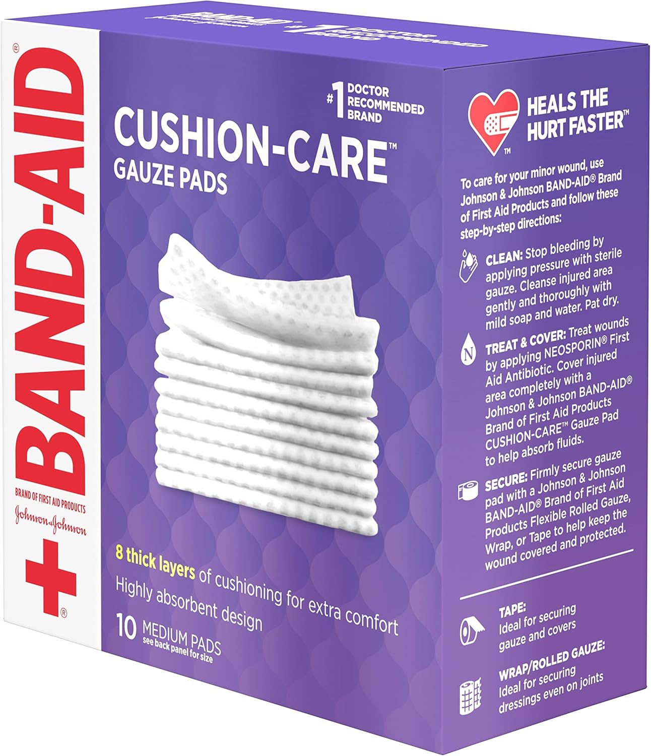 Band-Aid Brand Cushion Care Non-Stick Gauze Pads, Individually-Wrapped, Medium, 3 in x 3 in, 10 ct