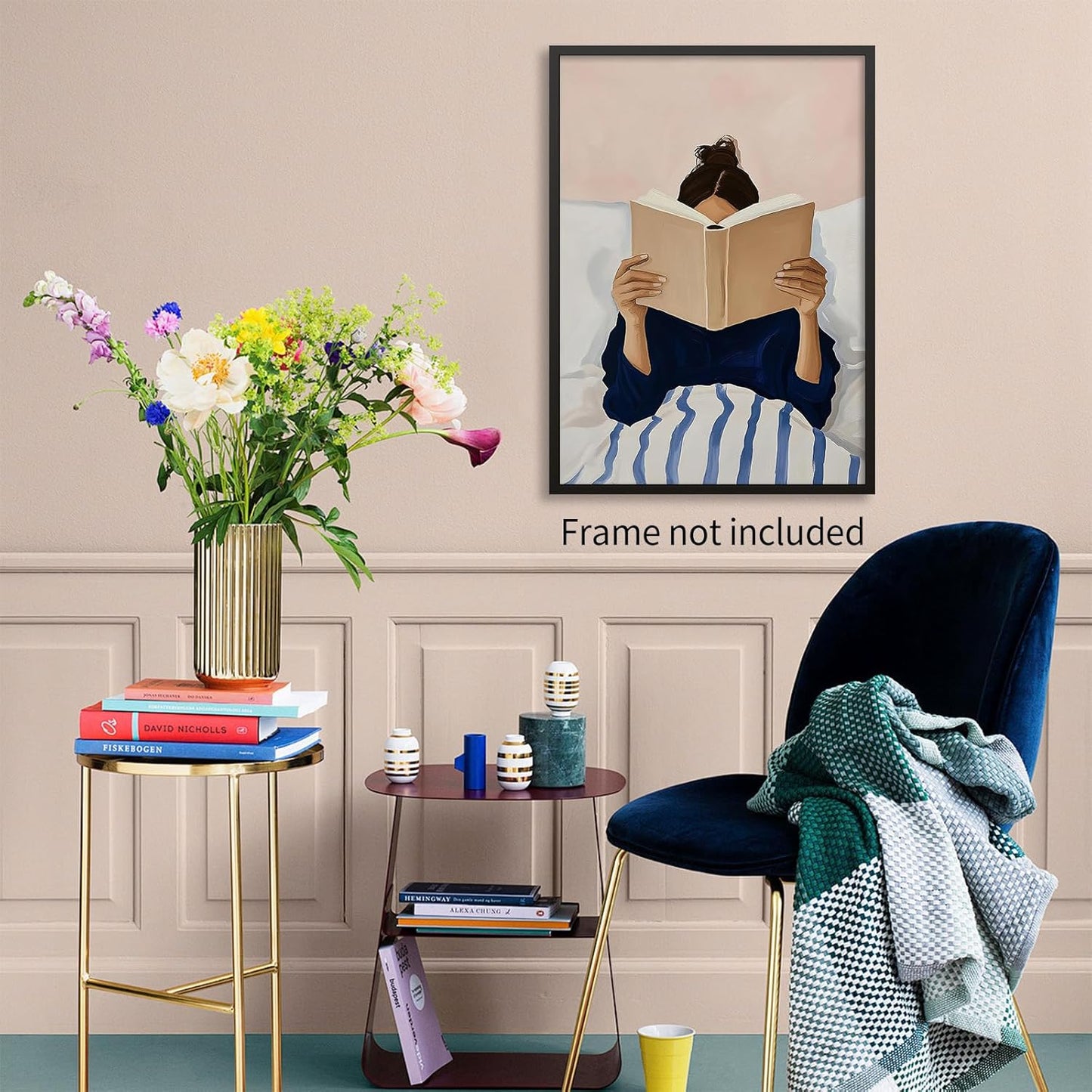 Woman Reading in Bed Wall Art Vintage Book Canvas Posters Modern Funky Girly Bookish Aesthetic Painting Library Wall Decor for Book Lover 12X16 in Unframed