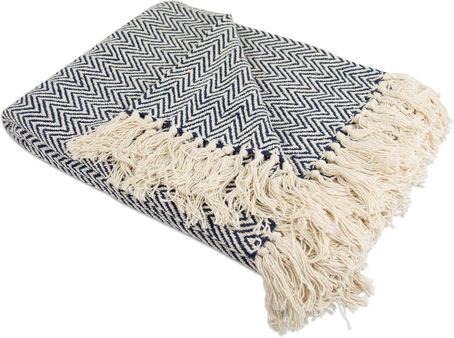 DII Chevron Throw Collection Handloomed Cotton, 50x60, Nautical Blue