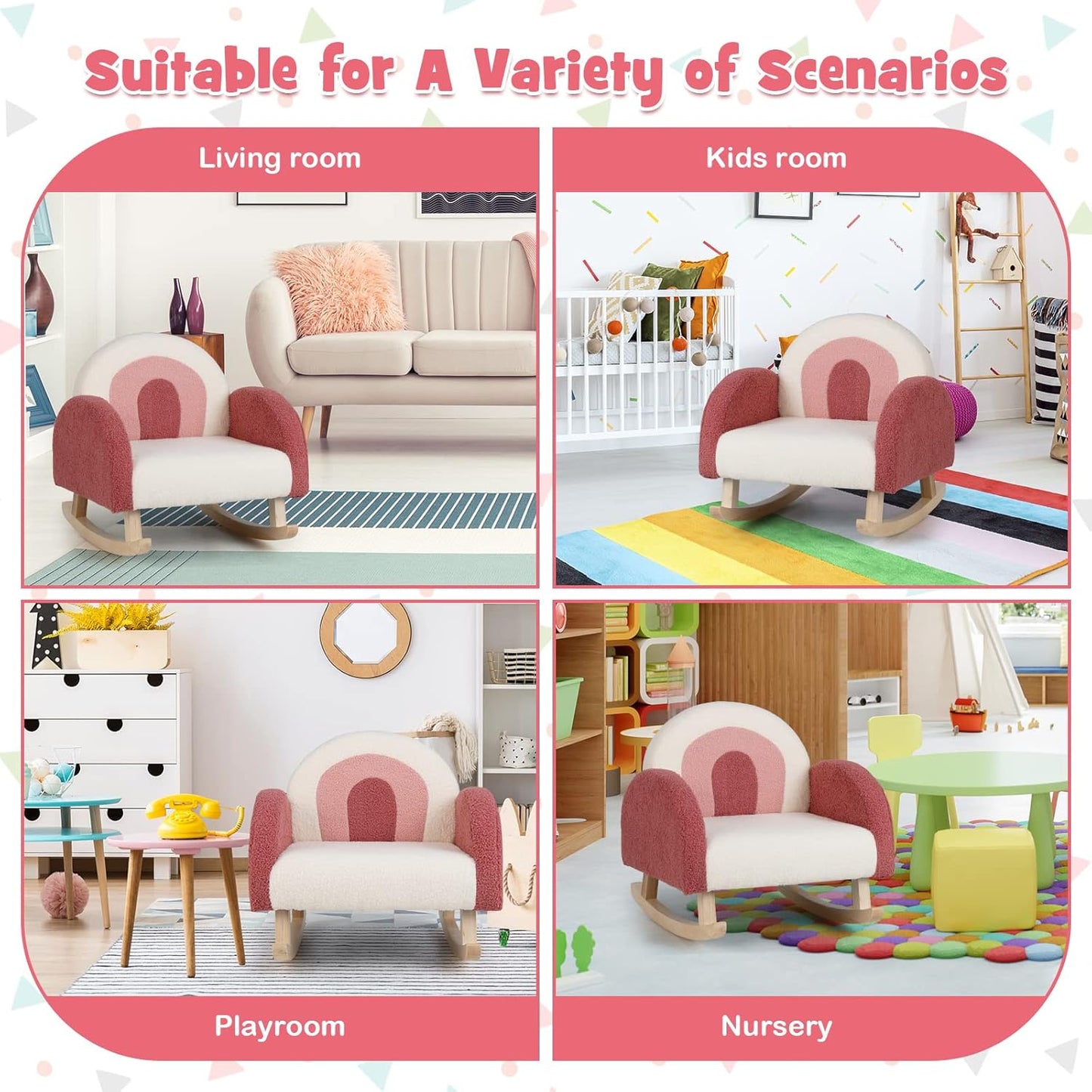 Kids Rocking Chair, Toddler Couch with Solid Wood Base & Non-Slip Pads, Kids Rocking Sofa with Plush Fabric, Cute Children Rocker Armchair in Playroom, Nursery, Bedroom