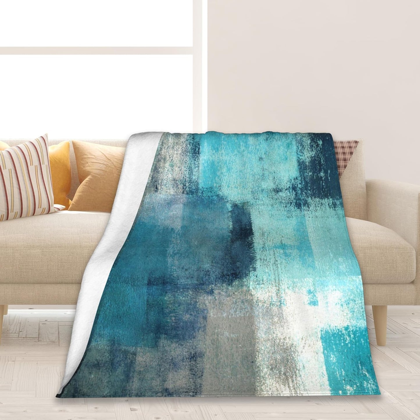 Turquoise and Grey Abstract Art Painting Modern Geometric Soft Throw Blanket All Season Warm Blankets Lightweight Flannel Throws Blanket for Living Room Bed Couch 50"x60"
