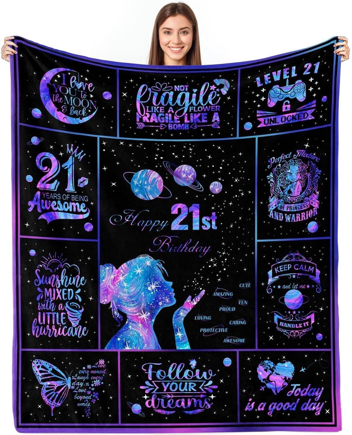 21st Birthday Gifts for Her, 21 Year Old Birthday Gifts for Her, Gifts for 21 Year Old Female, 21st Birthday Decorations for Her Throw Blanket 60"X50"