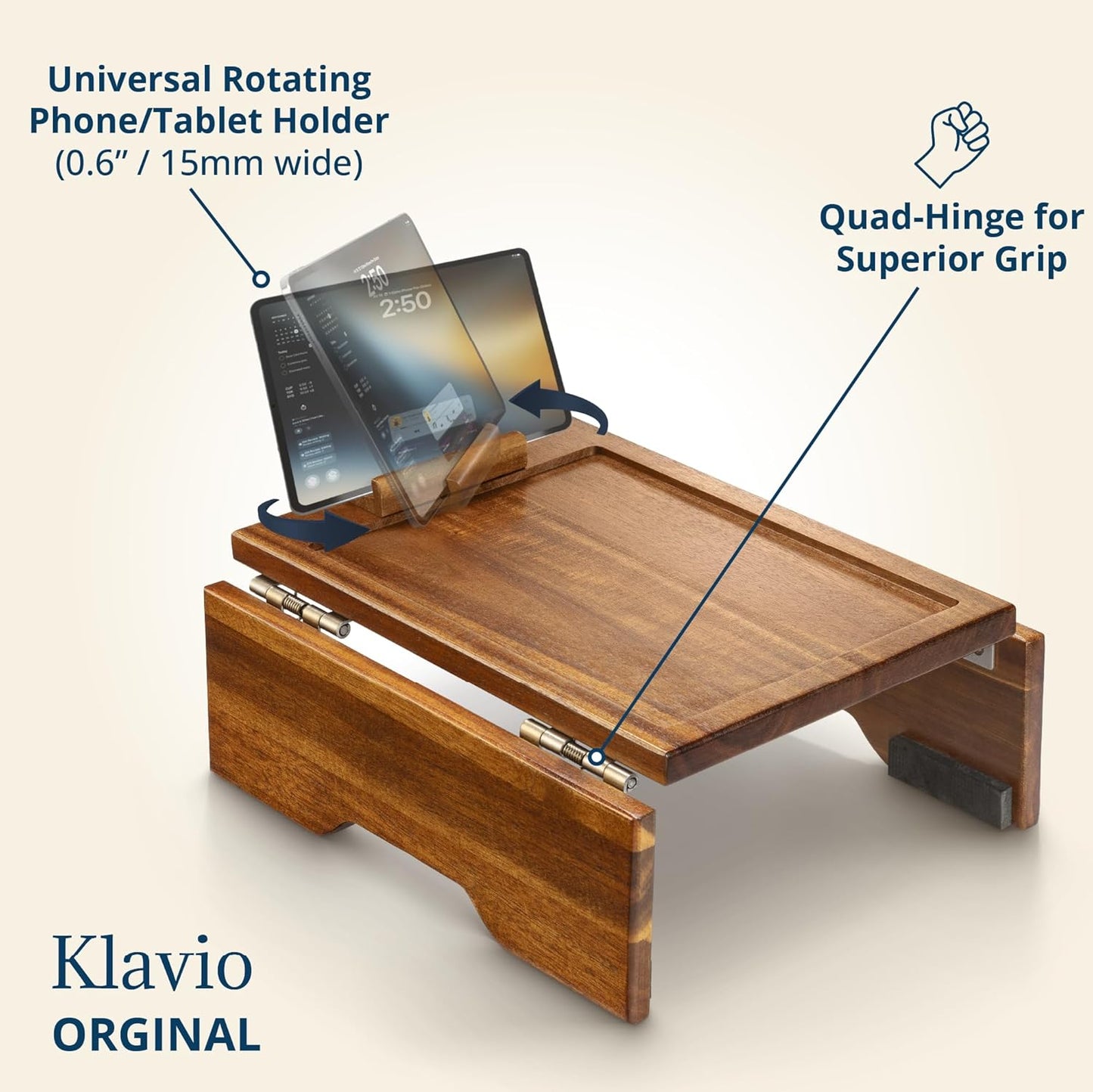 Couch Arm Table Tray with Phone & Tablet Holder – Acacia | Premium Clip-On Sofa Arm Tray for Snacks, Drinks, Remotes, and More – Perfect Sofa Side Table for Living Room Comfort