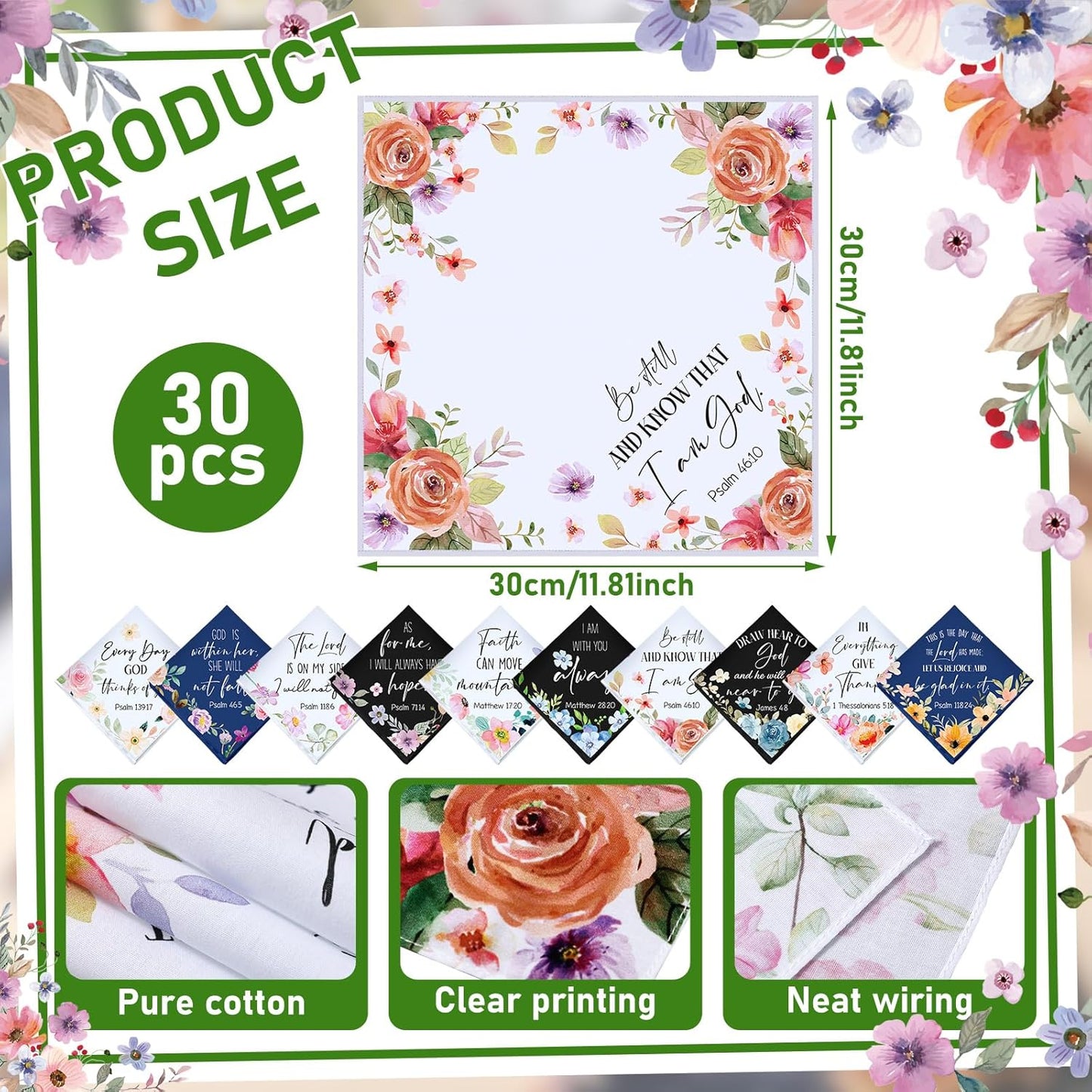 30 Pcs Mother's Day Gift Christian Handkerchiefs for Women Inspirational Bible Verse Gift for Mom Women Christian