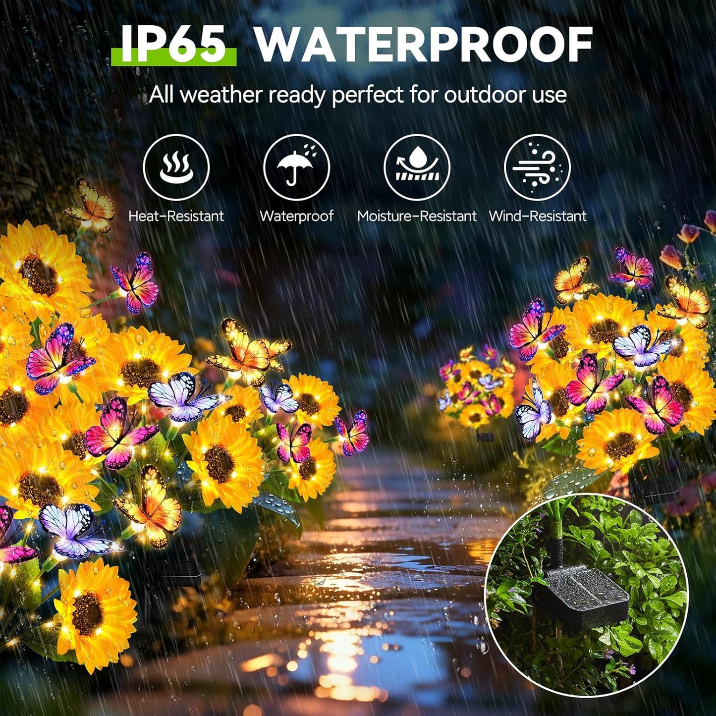 Solar Sunflower Lights Outdoor, 3 Pack Solar Garden Lights with Butterfly Decor, IP65 Waterproof Outdoor Solar Lights for Yard, Garden, Pathway, Patio Decor, Best Mother’s Day Gift Ideas for Mom