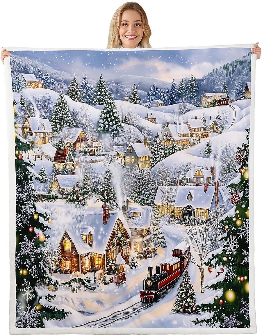 Feelyou Vintage Christmas Sherpa Throw Blanket for Couch Merry Christmas Super Soft Cozy Fleece Xmas Tree Gift Blanket for Winter, Plush Throw Throw 50"x60" All Season