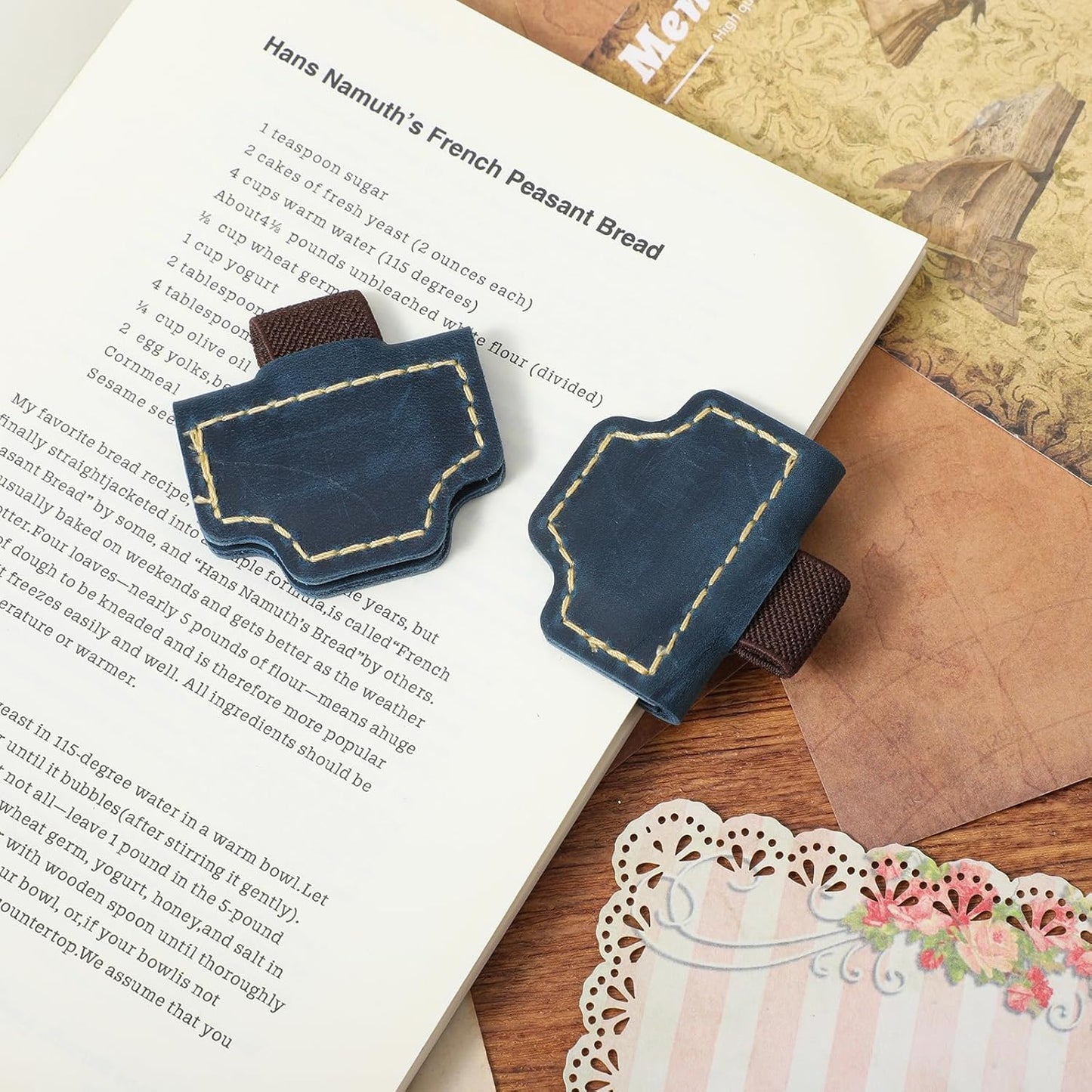 2 Pcs Bygone Mark Bookmark with Pen Holder, Blue Personalized Magnetic Leather Pen Holder Bookmark, Customized Magnetic Bookmarks for Reading Women Book Lovers, Gifts for Booklovers
