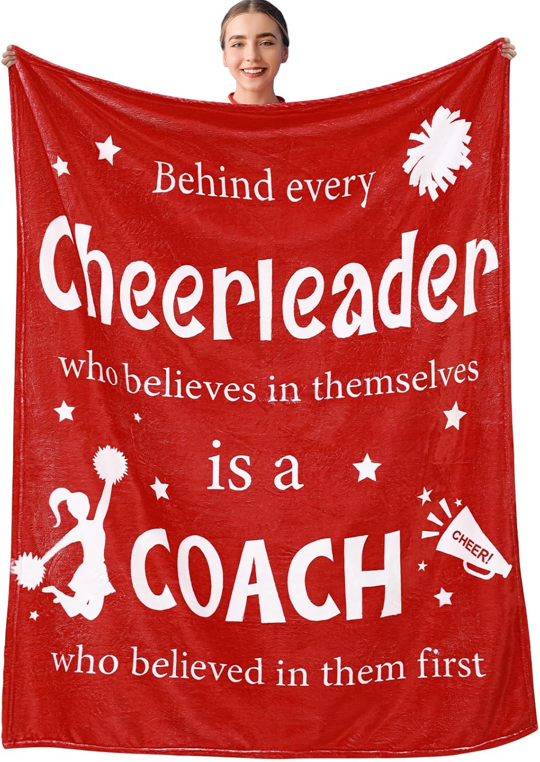Cheer Coach Gift for Women 40‘' x 50‘' Cheerleader Blanket Cheerleading Appreciation Gift Cheer Blanket for Birthday Graduation Retirement Sports Party(Red)