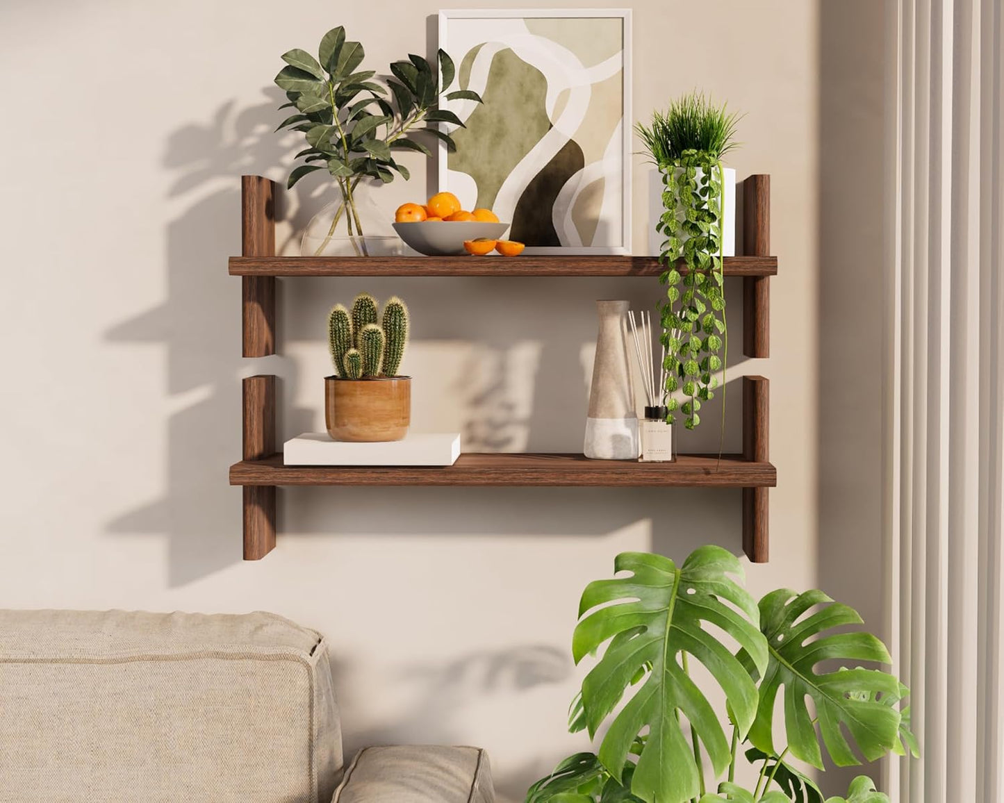 Rustic Floating Shelves – 22.8"x6.7" Solid Wood Bookshelves for Books, Plants, Photos & Decor – Brown Wooden Storage for Bedroom, Living Room, Bathroom, Kitchen