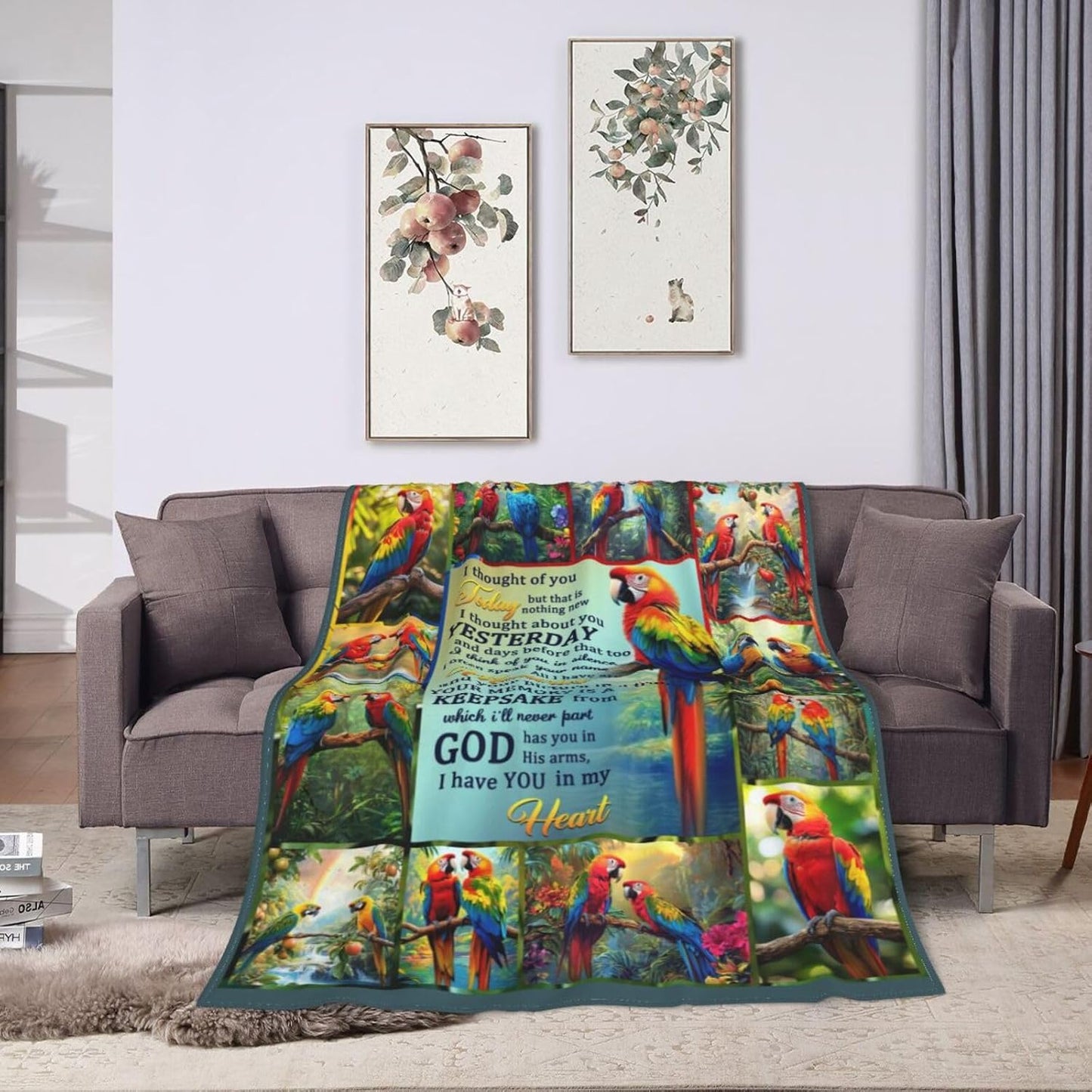 Parrot Blanket Parrots Throw Blanket Soft Cozy Warm Fuzzy Fleece Lightweight Plush Merch Animals Decor Gifts for Bird Lover Man Woman Boys Girls Couch Bedding Sofa 50"X40"