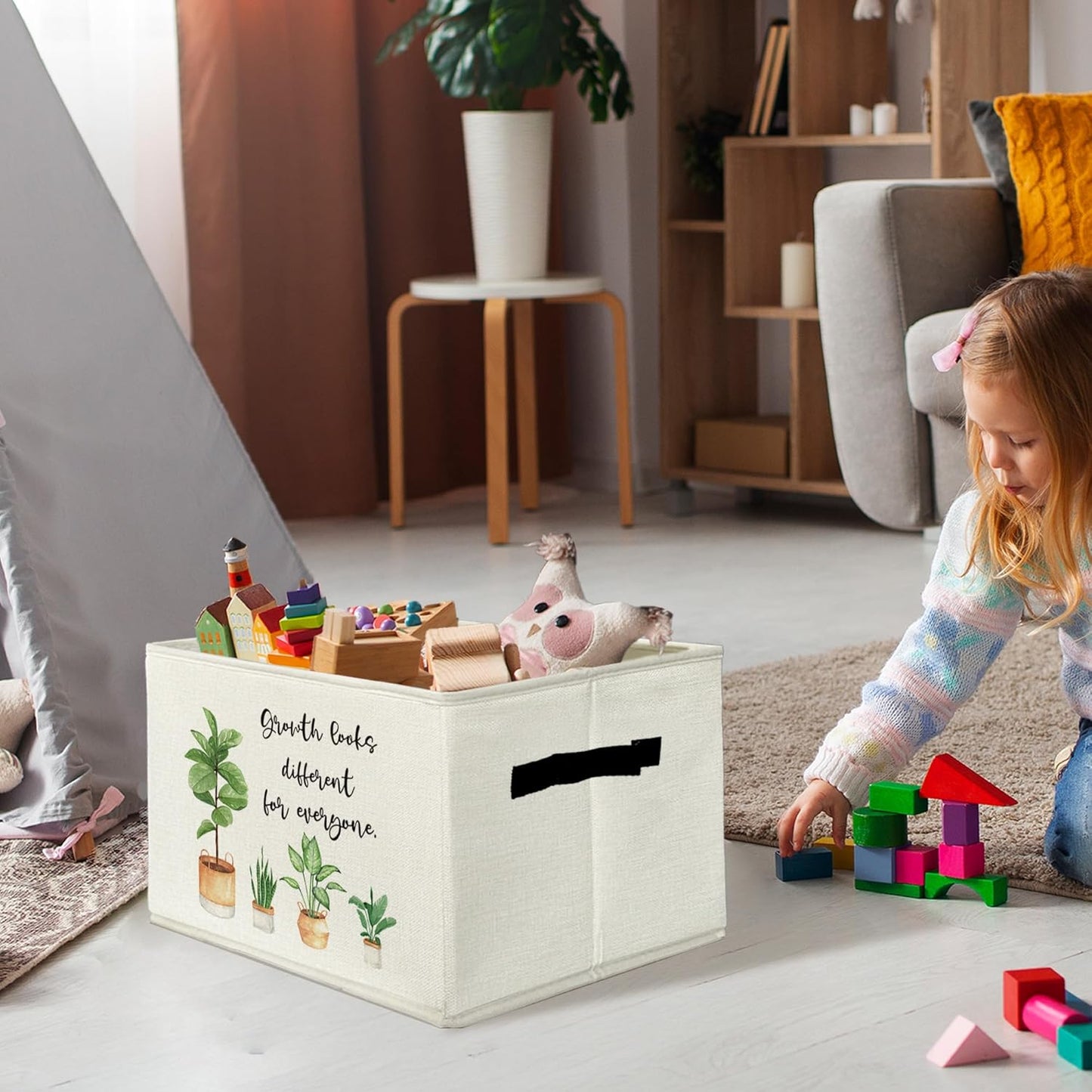 Inspirational Storage Bins & Boxes with Handles, Mental Health Foldable Basket for Organizing, Growth Mindset Positive Collapsible Storage Basket for Kids Bedroom Bathroom Clothes Toys Books