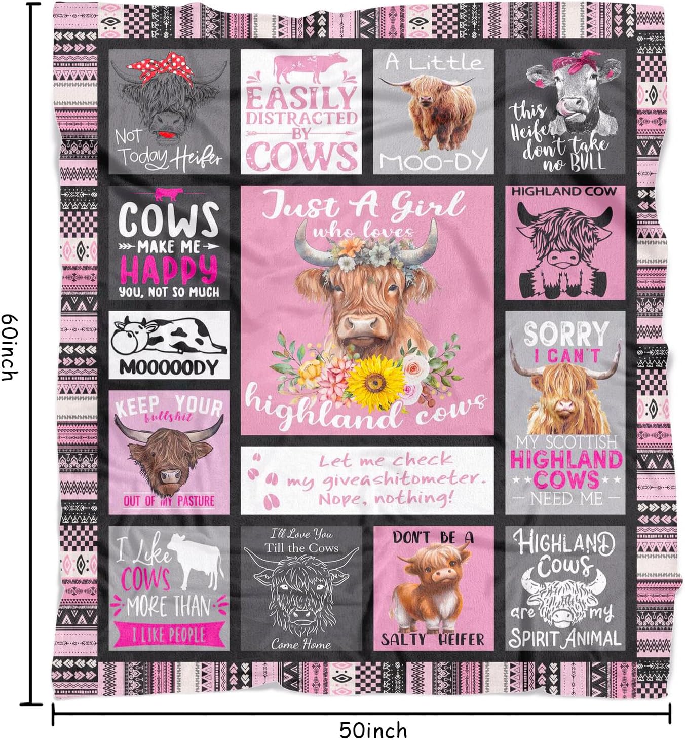 Highland Cow Gift for Women and Kids - Throw Blanket for Cow Lovers - Just A Girl Who Loves Highland Cows bBankets for Couch, Sofa, Bed, Chair 50 x 60 inch