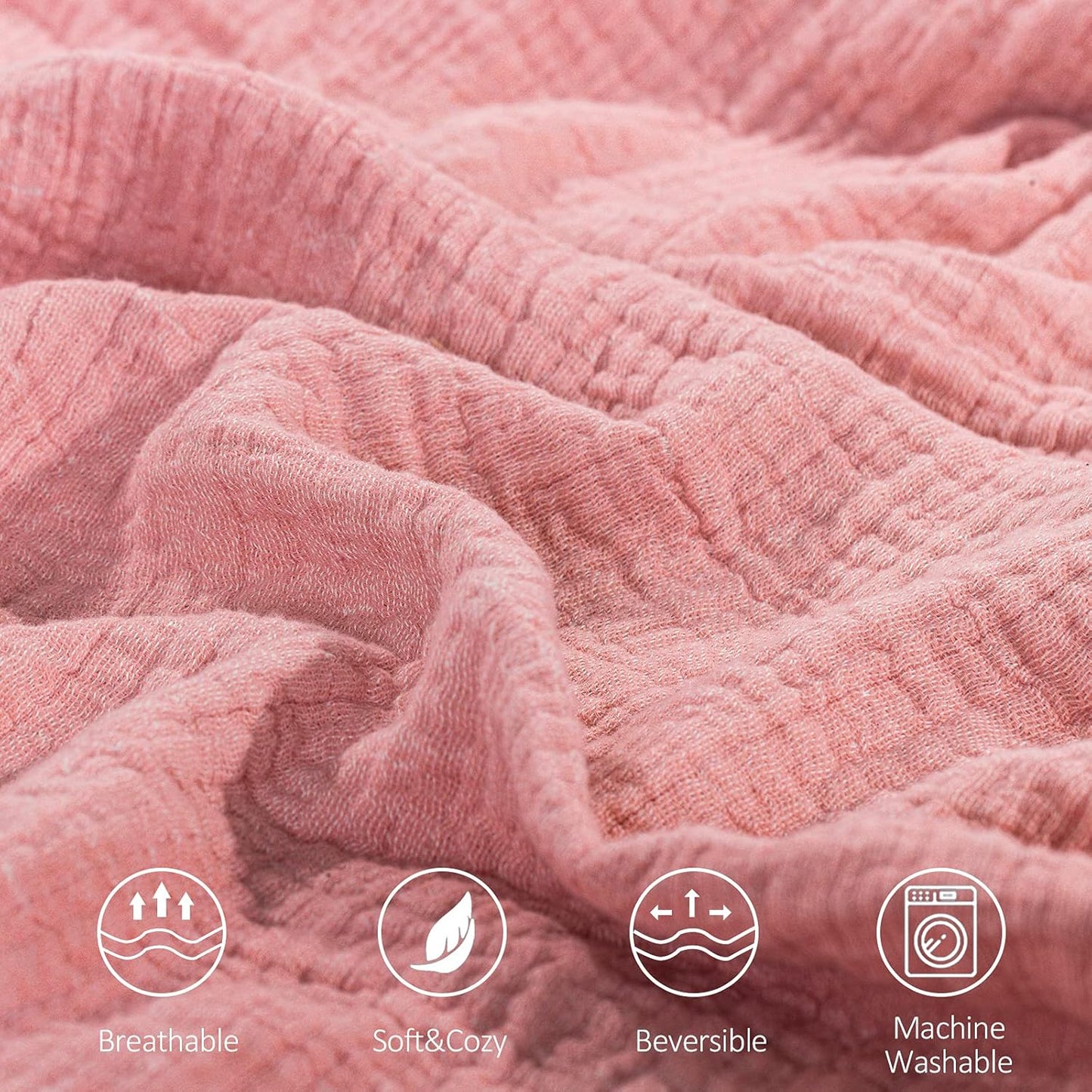 SE SOFTEXLY Cotton Throw Blankets, 4-Layer Muslin Blanket for Couch/Bed,Light Comfortable Breathable Gauze Blanket All Season,Muslin Blanket for Adults King Size Blanket(90"x102",Coral Pink)