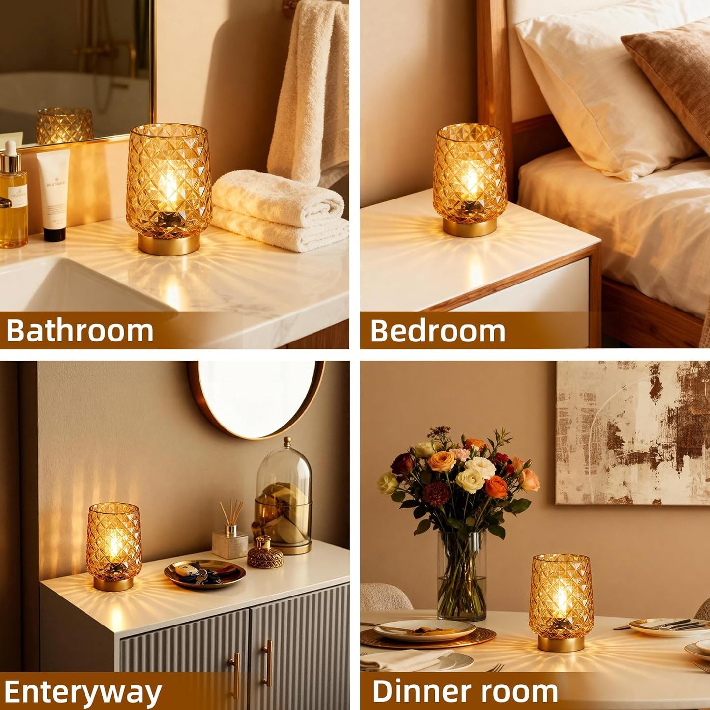 MJ PREMIER Battery Operated Lamp with Timer Small Cordless Lamps Cordless Table Lamp Beside Lamps Modern Touch Night Light for Home Decor, Bedside, Kitchen, Shelf, Hallway, Emergency, Gift Amber