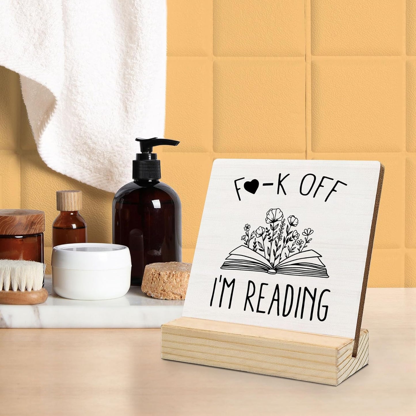 Book Lovers Gifts Desk Decor, Funny I'm Reading Decorative Signs & Plaques, Book Reader Bookworm Gifts Desk Sign with Wooden Stand for Reading Room Corner Nook Library Shelf Table Decor
