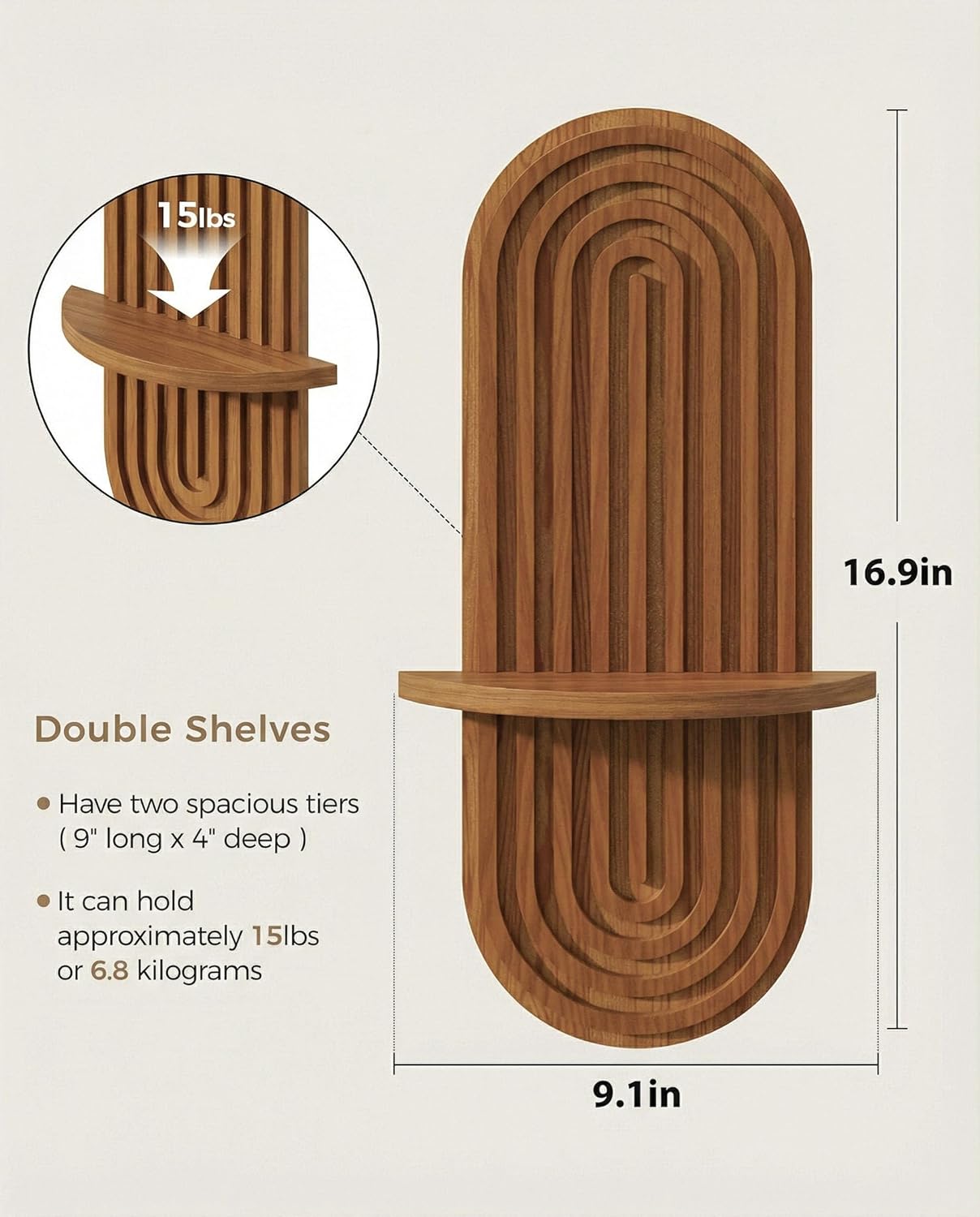 Bamworld Boho Wall Decor Brown Plant Wall Shelf, Mid Century Modern Decor Hanging Plant Shelf, 1-Tier Bamboo Floating Shelves for Home Bathroom Bedroom Living Room Holding Planter Decoration Brown