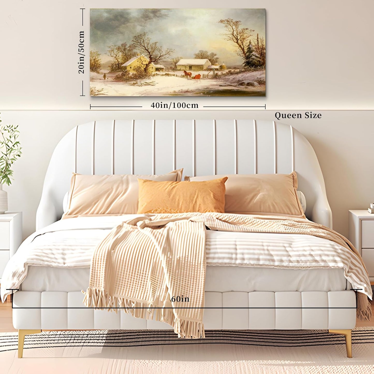 crmotu Large Landscape Wall Art, Farmhouse Wall Decor, Winter Wall Art, Snowy Farm Canvas Painting, Vintage Aesthetic Pictures for Living Room Bathroom Bedroom Kitchen Art Prints 20"X40"