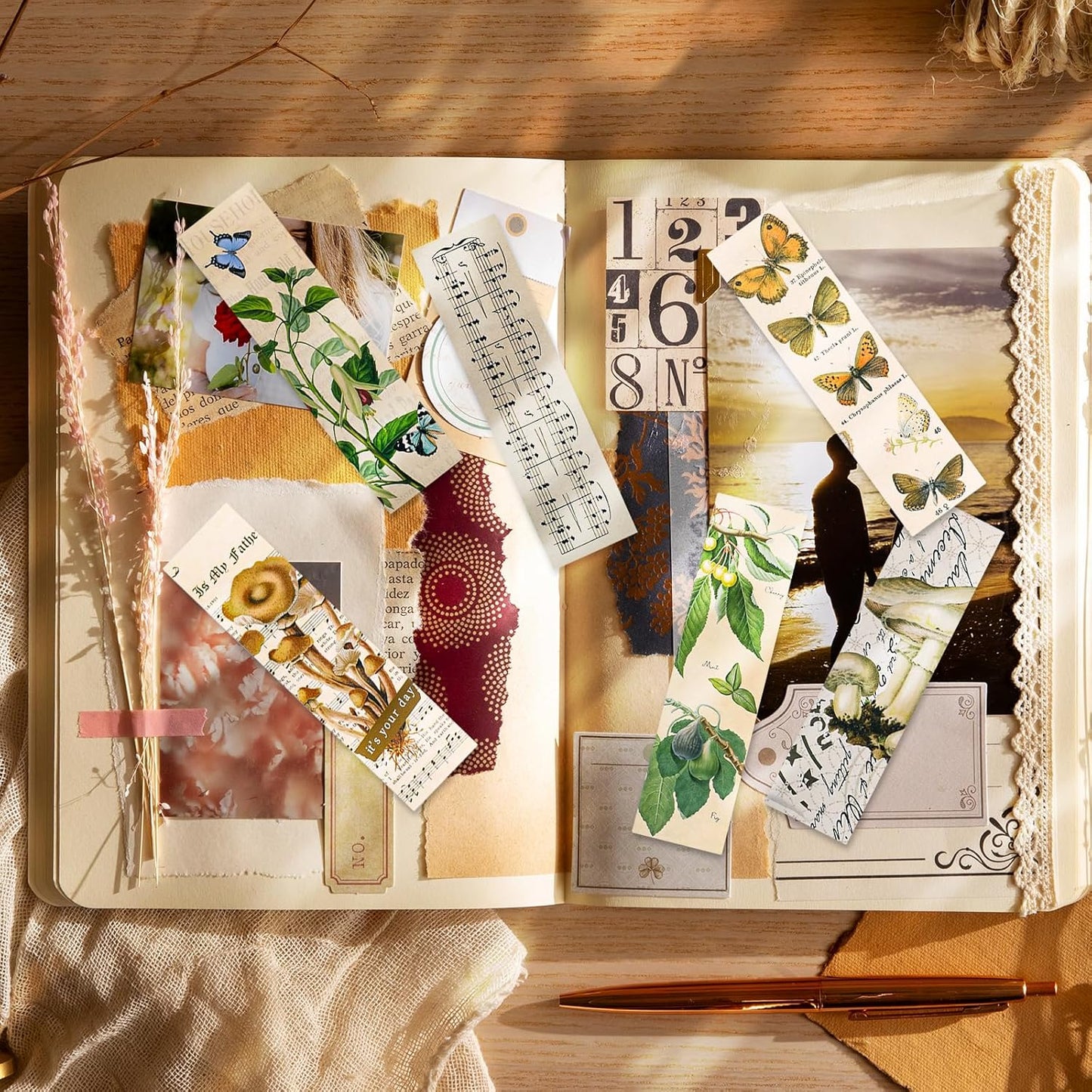30 Pcs Vintage Paper Bookmark, Elegant Aesthetic Pattern Book Marker Natural Style Books Accessories Cute Butterfly Flower Plant Bookmarks for Women, Book Lovers