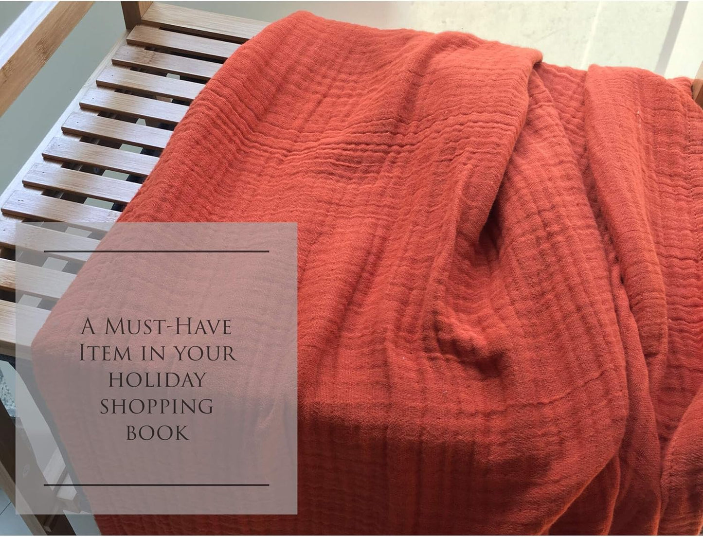 KyraHome 100% Cotton Throw Blanket for Bed, 60"x80" Muslin Blankets for Adults, Kids, Plant-Dyed, Lightweight Couch Blanket, All Season, (Terracotta/Burnt Orange)