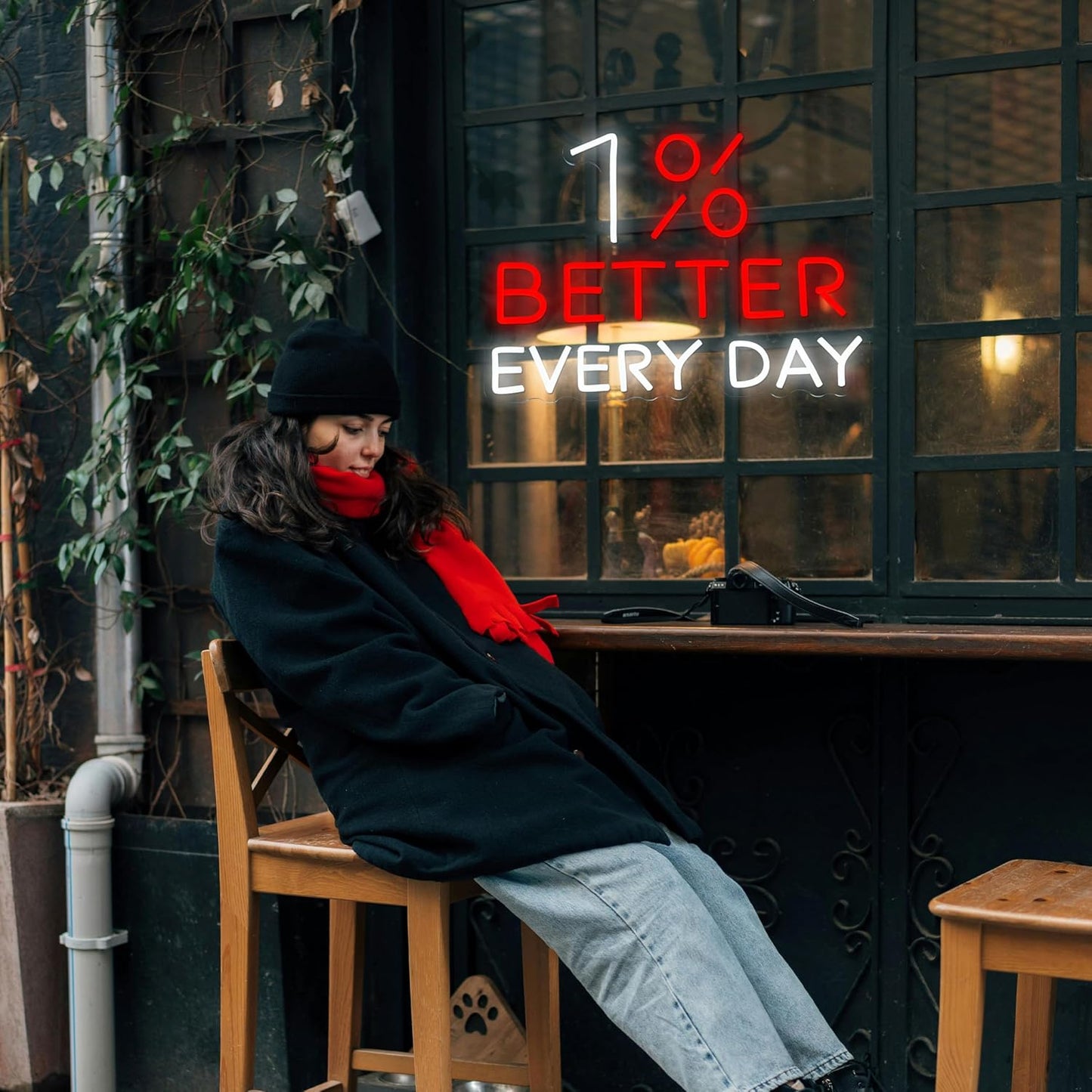 1% Better Every Day Neon Sign Red Better Light up Sign Decor Dimmable Inspirational Word Neon Light Sign for Classroom Office Bedroom Living Room Cafe Bookstore Gym Birthday Party Gift