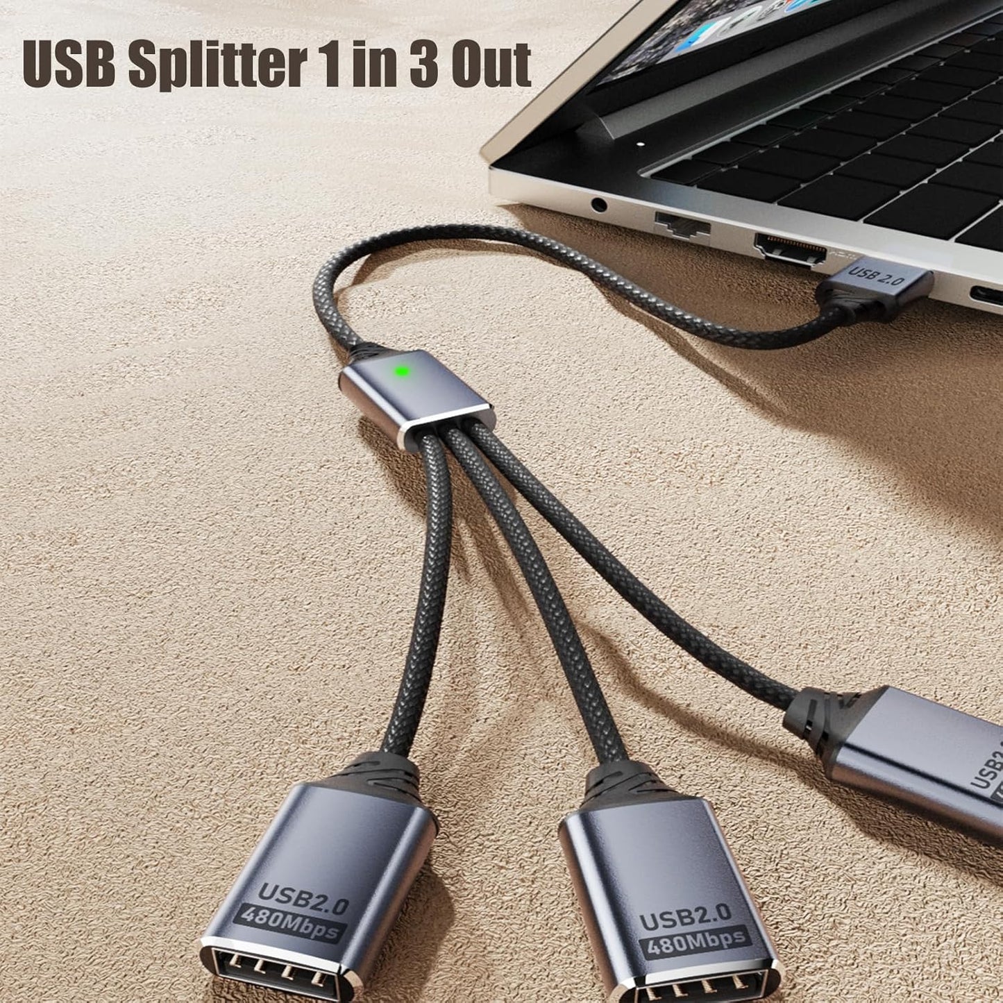 0.8Ft USB2.0 Adapter, USB Splitter Y, USB1 in to 3 Out Extender Cable,for Car/Mac/Xbox/Laptop/Tablet/Smartphone Data Transmission（Black