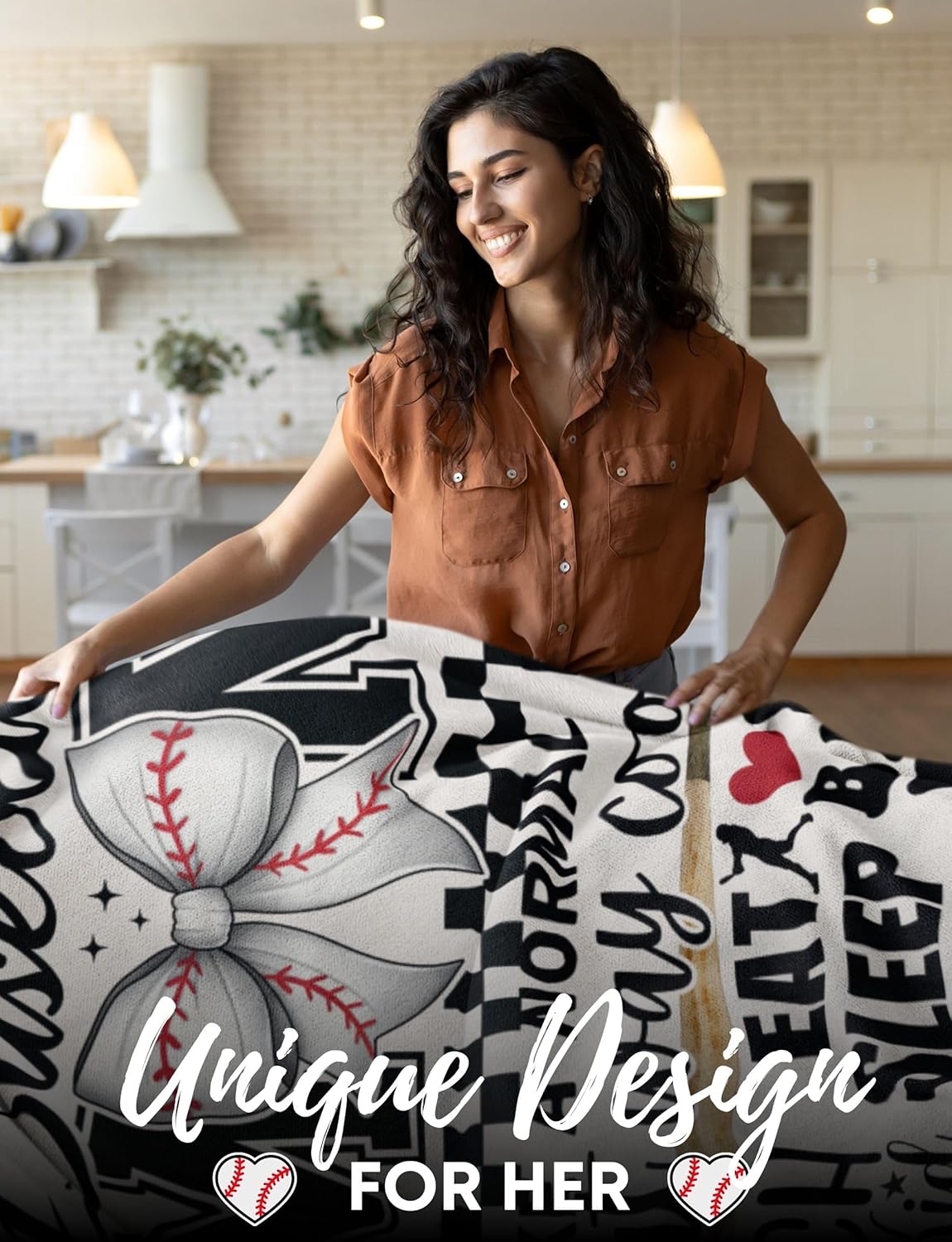 Baseball Mom Gifts for Women, Team Mom, Flannel Throw Blanket for Mother's Day, Christmas, White, 50x65 Inches