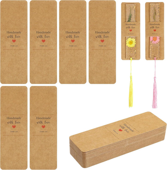 50Pcs Resin Bookmark Holder 6 x 2 Inches Kraft Bookmark Sleeves DIY Bookmarks Display Cards, Bookmarks Display Holder Set for Wrapping Small Business Packaging Supplies Party Favor