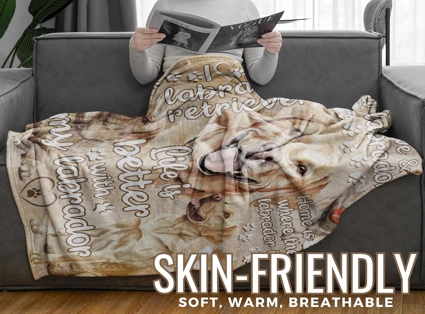 Labrador Retriever Blanket Gifts for Dog Lover & Owner, Labrador Gifts for Women & Men, Dog Mom & Dad, Soft Flannel Blanket, White Labrador, 65x 50 inches
