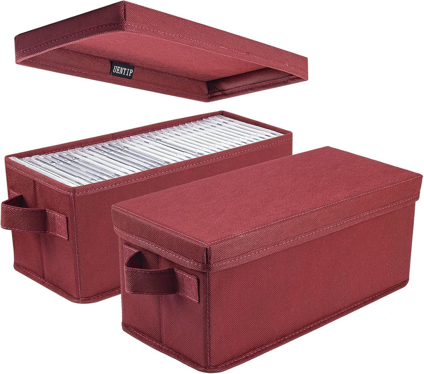 UENTIP CD Storage Boxes - Pack of 2 DVD CD Case Storage Container holds 30 CDs in full jewel cases, 60 CDs in slim cases, and 165 discs in CD sleeves - 13.2" x 5.9" x 5.3",(2pack-red)