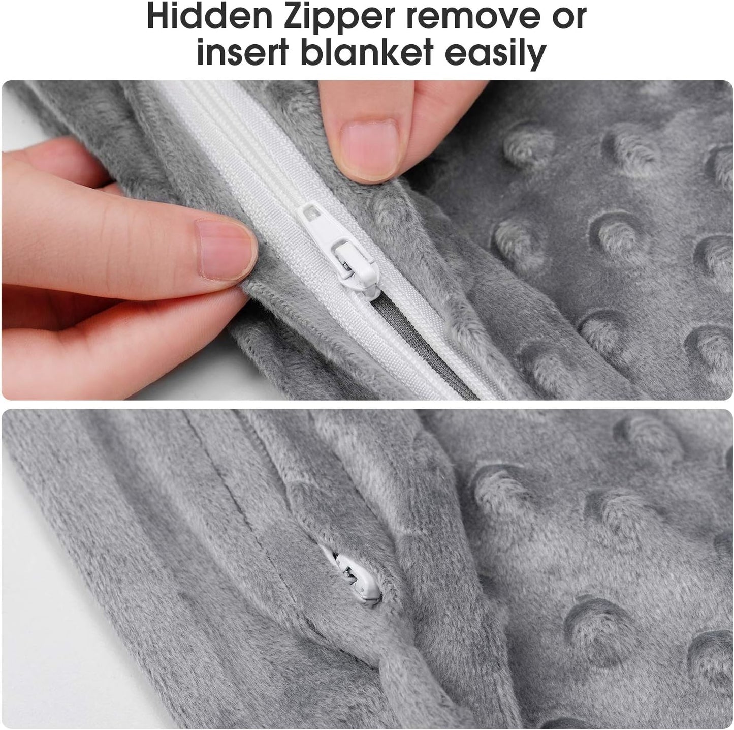 Acdyion Weighted Blanket Cover 48x72, Grey Minky Dot & Fleece Removable Duvet Cover with 12 Ties, Washable Fabric for 48x72 Weighted Blankets, Soft Minky and Cozy Fleece Dual-Sided Cover