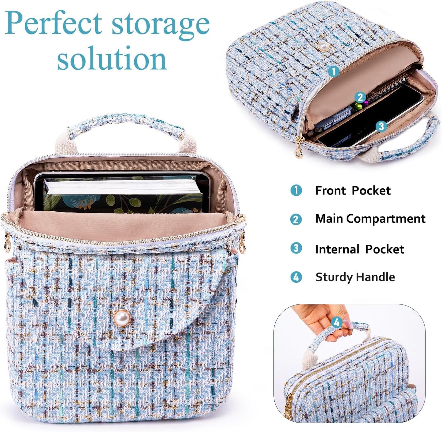 Tweed Book Sleeve with Zipper - Elegant Zipper Book Pouch - Book Sleeve for Book Lovers - Book Protector Bag - Book Bag for Women - Book Carrying Case for Book Accessories, Study Suppliers