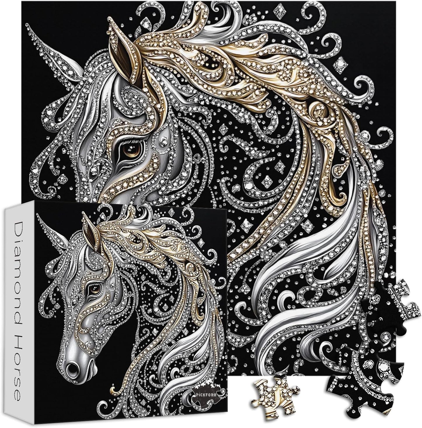 PICKFORU Horse 1000 Piece Puzzle for Adults, Diamond Horse Jigsaw Puzzles Line Art, Challenging Hard Animal Puzzle as Home Decor
