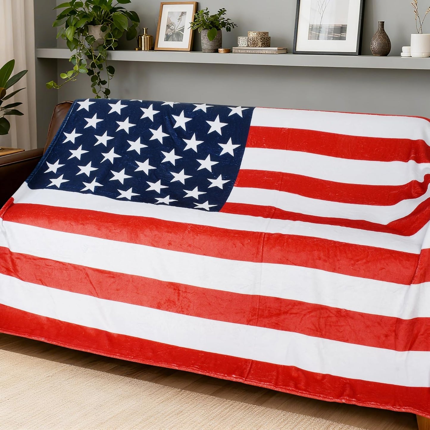 Catalonia American Flag USA Throw Blanket 50x70 Inches - Sherpa Fleece Patriotic Blanket for Bed, Couch, Sofa - USA Military Veteran Appreciation Gift