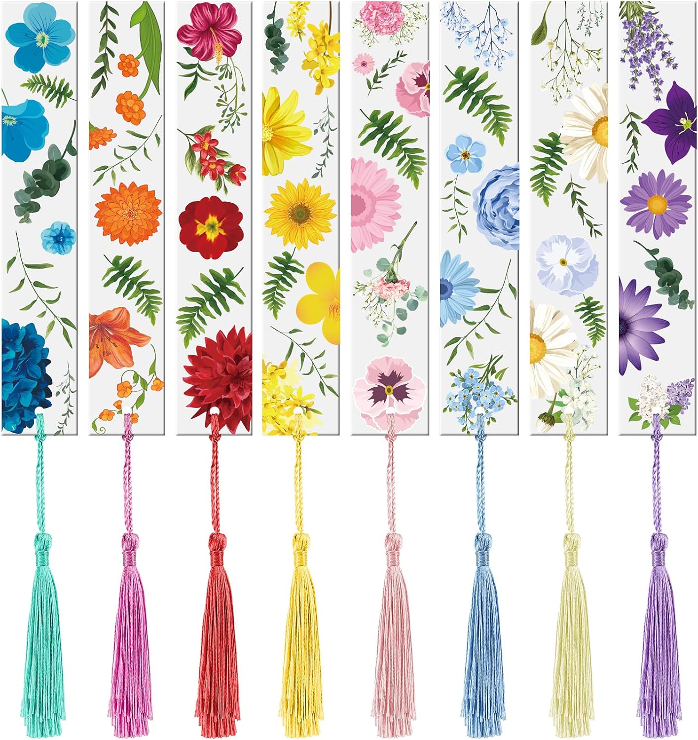 Outus 8 Sets Flower Acrylic Bookmarks for Reading Women Transparent Acrylic Cute Floral Bookmarks with Colorful Tassels Gift for Women Teacher Book Lovers Reading, 8 Styles