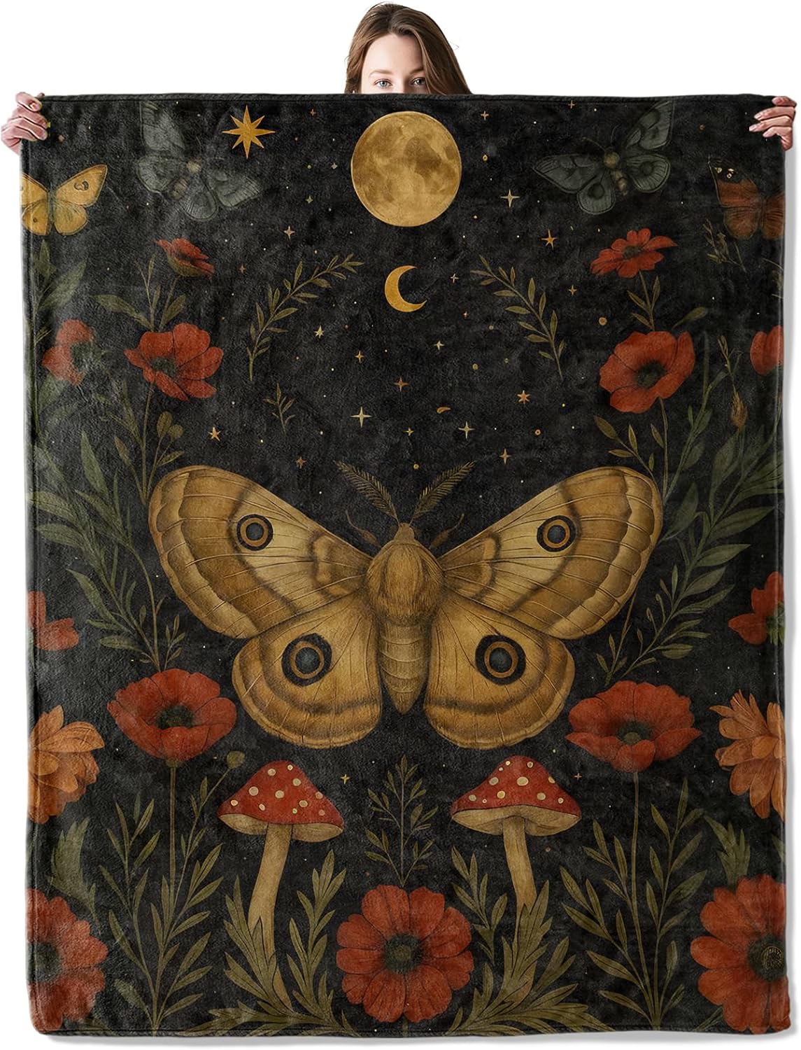 Moth and Mushroom Blanket, Flannel Blankets Gifts for Boys Girls Adults, Warm Cozy Soft Fuzzy Throw for Couch, Bed, Room Decor 50x60 in