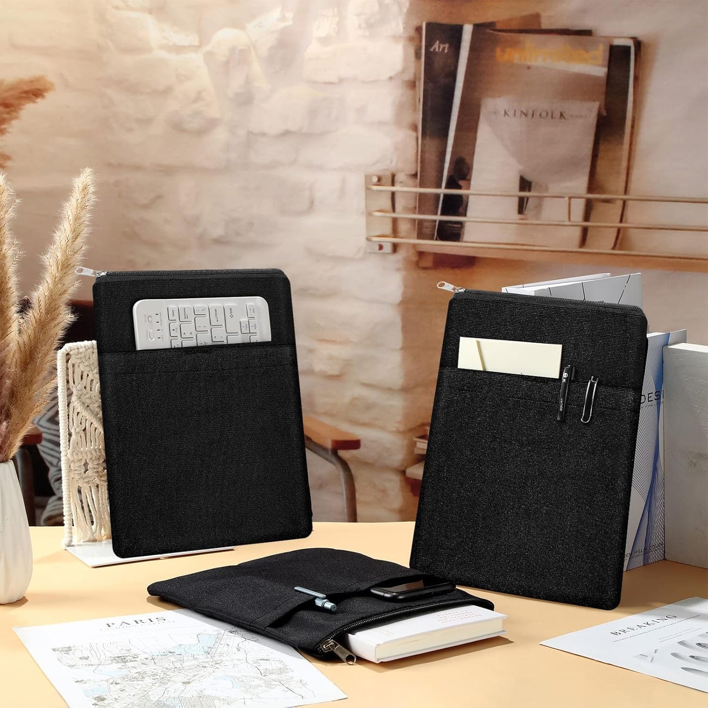 Roowest 3 Pcs Book Protector Sleeve with Zipper Covers Protector Bag Pouch for Book Lovers Bookish Holiday Festival Gifts Canvas Paperback Cover Washable Pouch Pocket 11 x 8.7 Inch(Black)