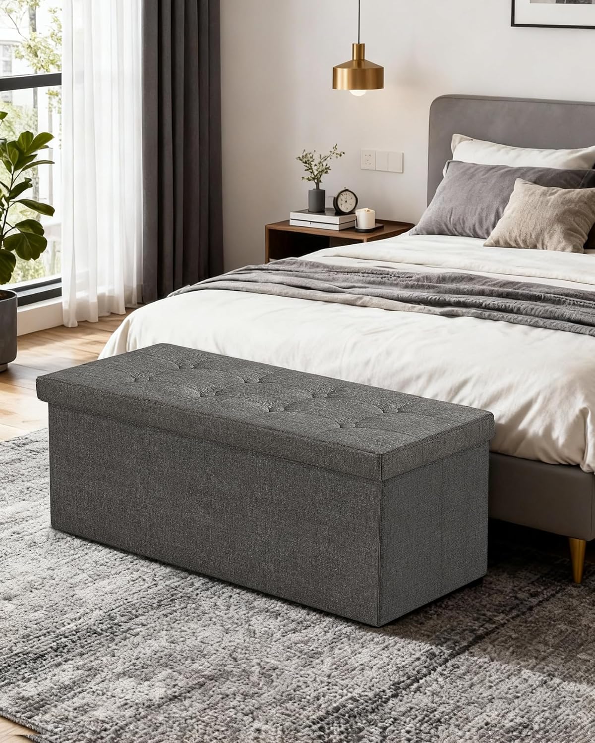 GLAXYFUR 43.3 inches Folding Storage Ottoman Bench Storage Chest Footrest for Bedroom, Entryway and Living Room, Holds up to 660 lb Dark Grey