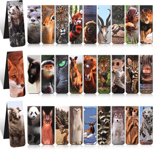 30 Pcs Animal Magnetic Bookmarks for Kids, Cute Wild Animal Bookmarks for Book Lovers, Boys Girls Magnet Page Clip Marker Multiple Patterns for Kids Students Reading School Library Supplies