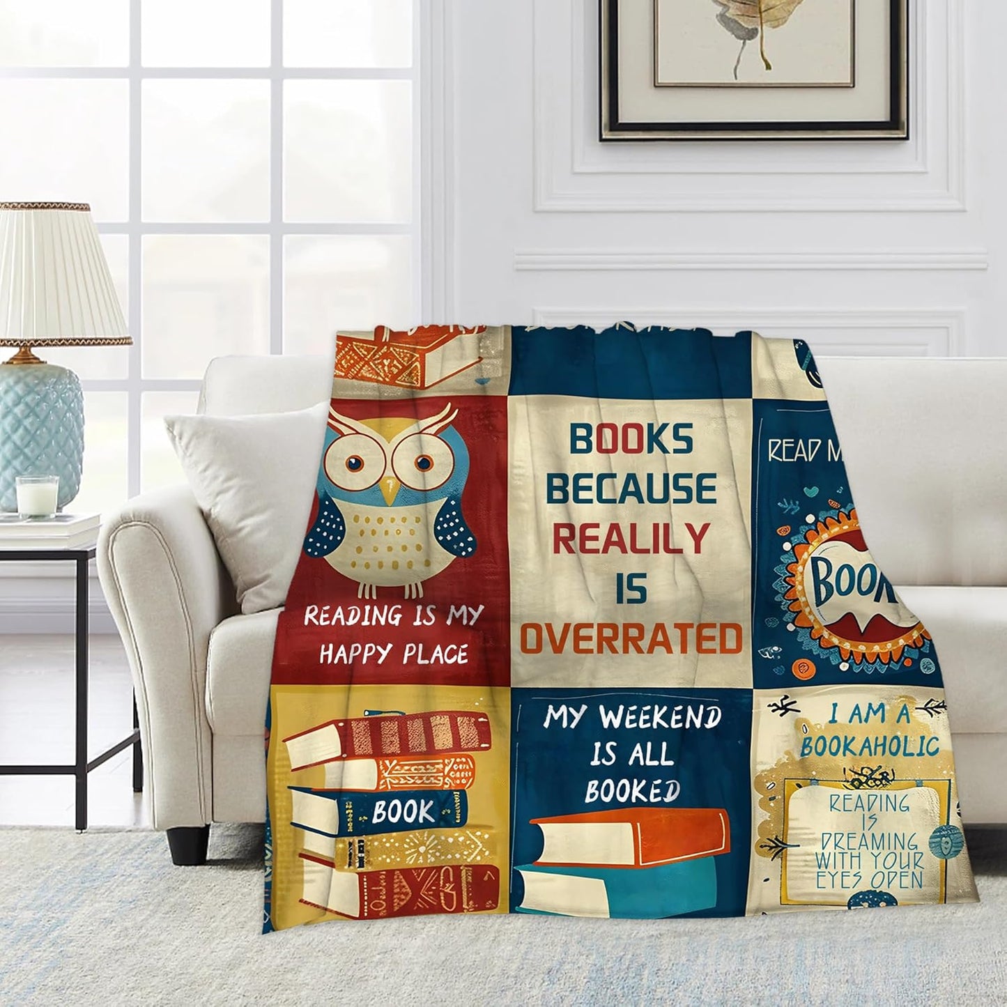 Retro Reading Poster Art Throw Blanket, Blanket Throw for Adults, Lightweight Soft Cozy Blanket for Couch Sofa Bed Room Decor 50x60 Inches