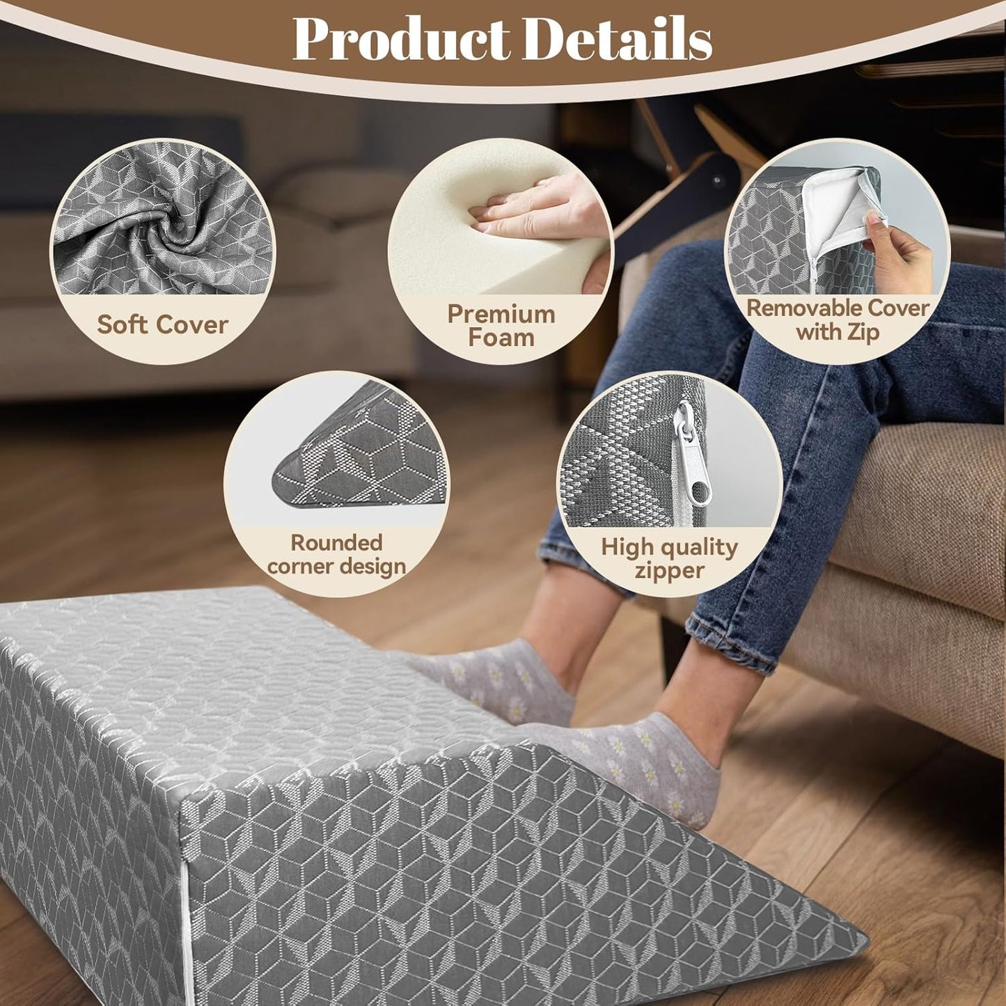 Leg Elevation Pillows,Wedge Pillow for After Surgery, 8" Leg Support Adjustable, Comfort Care for Back Knee Hip Ankles Pain, Memory Foam Knee Pillow for Sleeping Blood Circulation Grey