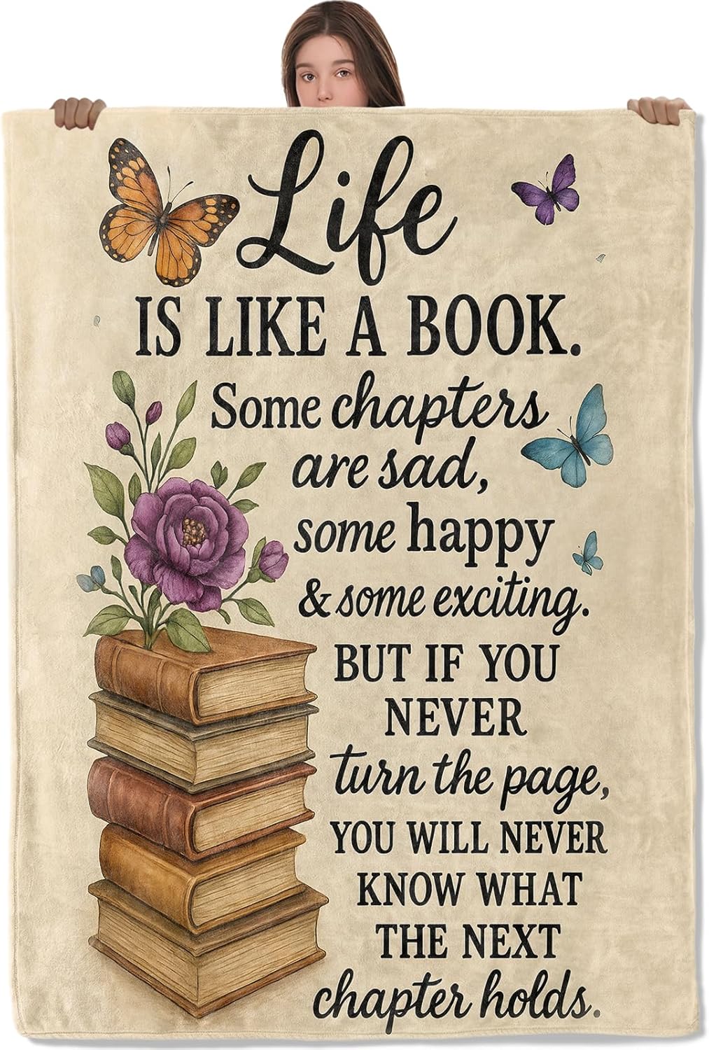 Inspirational Book Blanket, Comfy & Warm Flannel Books with Flowers Throw Blanket for Couch, Gifts for Women Adults Readers, Soft Fuzzy Lightweight Travel Bed Blankets for Decor 50"×60"