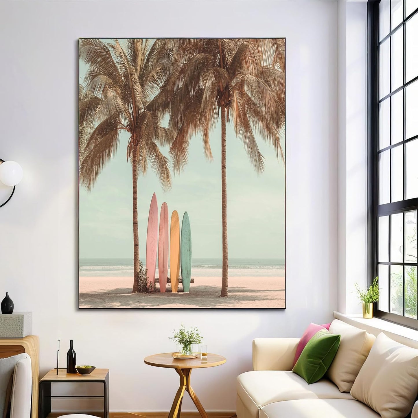GDJSMIN Beach Landscape Wall Art, Green Palm Tree Elements Poster For Reading Room Living Room Decor 16X 24 Inch Unframed