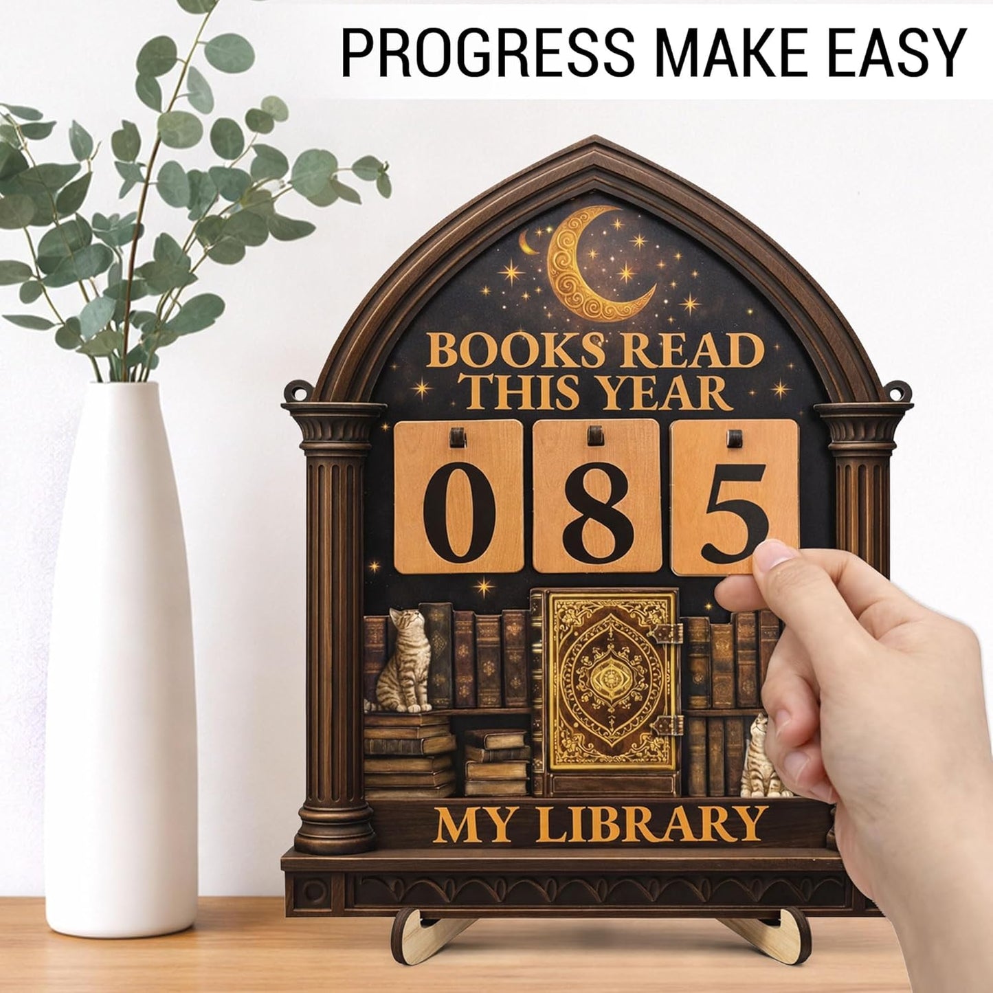 Books Read This Year Counter Sign - Vintage Reading Tracker Ornament Bookshelf Decor - Bookish Gifts for Book Lovers Bookworms Readers
